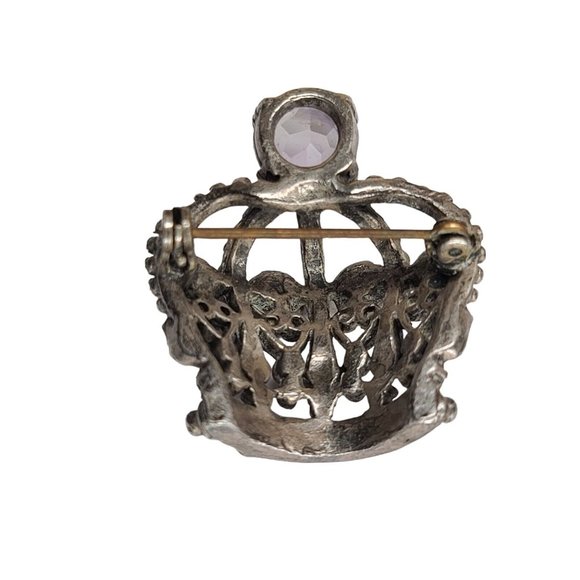 Crown Brooch Pin Amethyst Stone - Picture 3 of 10